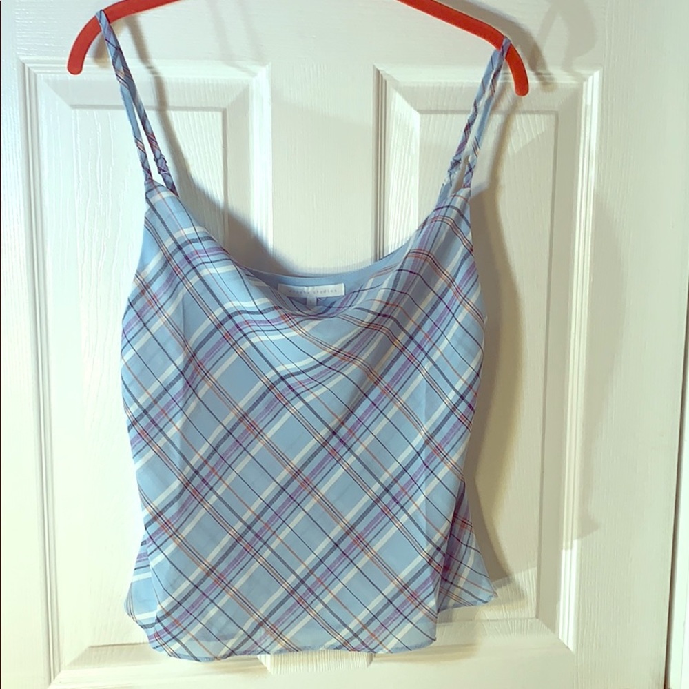 NWOT Lulu’s Blue Plaid cropped Tank Top MEDIUM - Picture 2 of 7